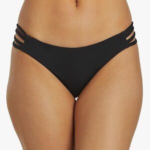 Hurley Swimwear Multi Strap Bikini Bottoms Solid Black Moderate Coverage New